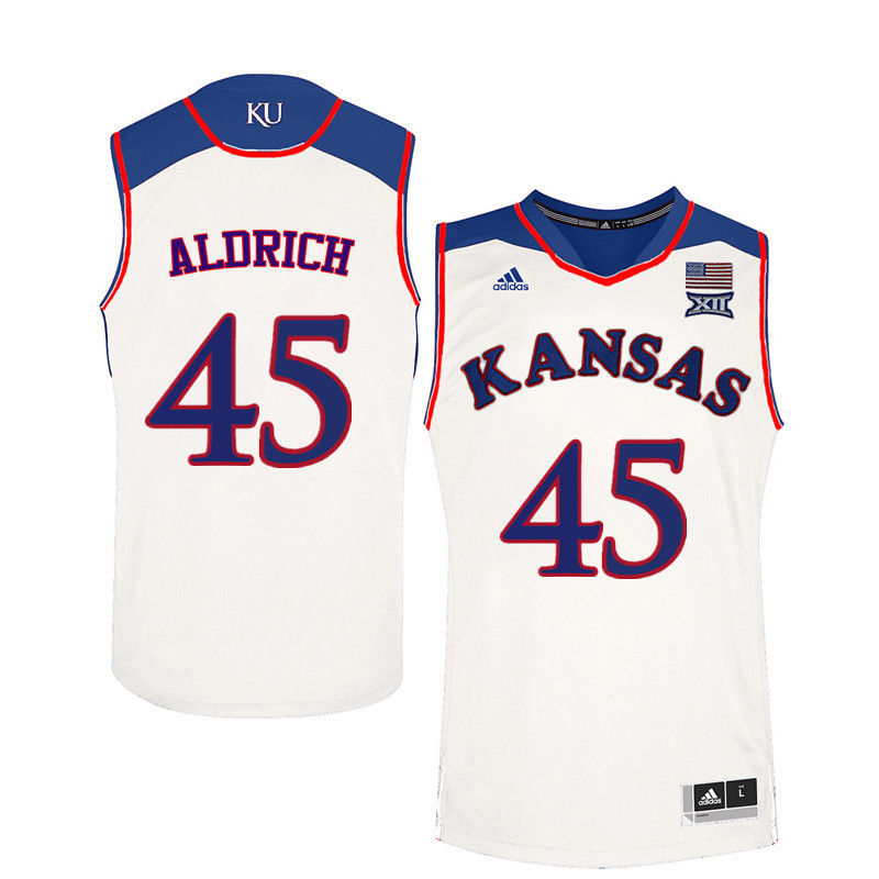 Men Kansas Jayhawks #45 Cole Aldrich College Basketball Jerseys-White